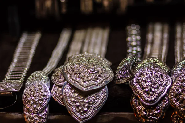 Szép Ősi Thai Valódi Ezüst Ékszer Retro Vésett Ezüst Gyönyörű — Stock Fotó