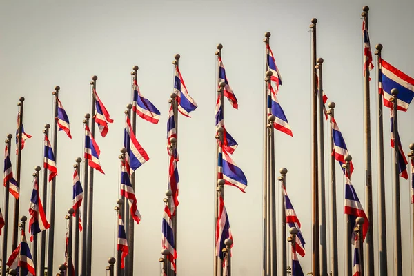 Krásný Pohled Thajské Státní Vlajky Sloupech Národního Kongresového Centra Královny — Stock fotografie