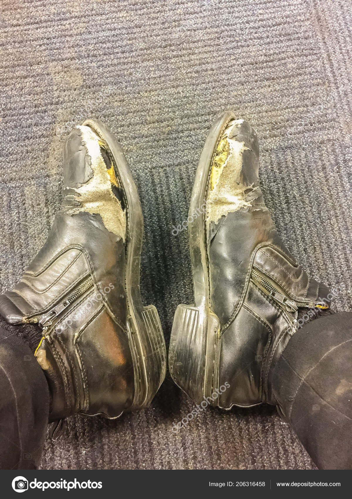 Close Vista Desgaste Sapatos Couro Preto Homem Escritório Velho