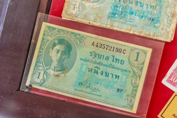 Antiguo Tailandés Uno Baht Billetes Con Rey Ananda Mahidol Imagen — Foto de Stock