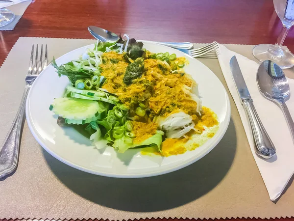 Khanom Fideos Mentón Comida Tailandesa Popular Que Hacen Harina Arroz —  Fotos de Stock