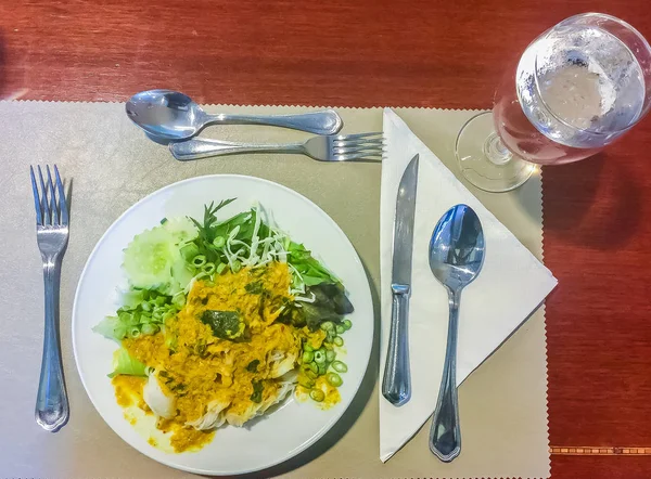 Khanom Fideos Mentón Comida Tailandesa Popular Que Hacen Harina Arroz — Foto de Stock