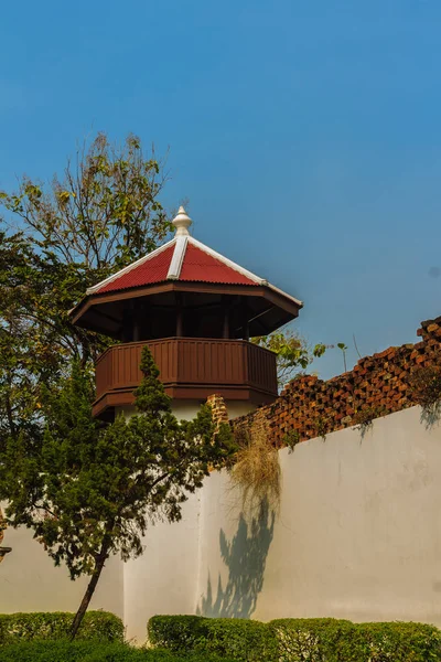Stary Strażnik Więzienny Wieża Zbudowana Cegły Drewna Czerwone Dachówki Strażnicy — Zdjęcie stockowe