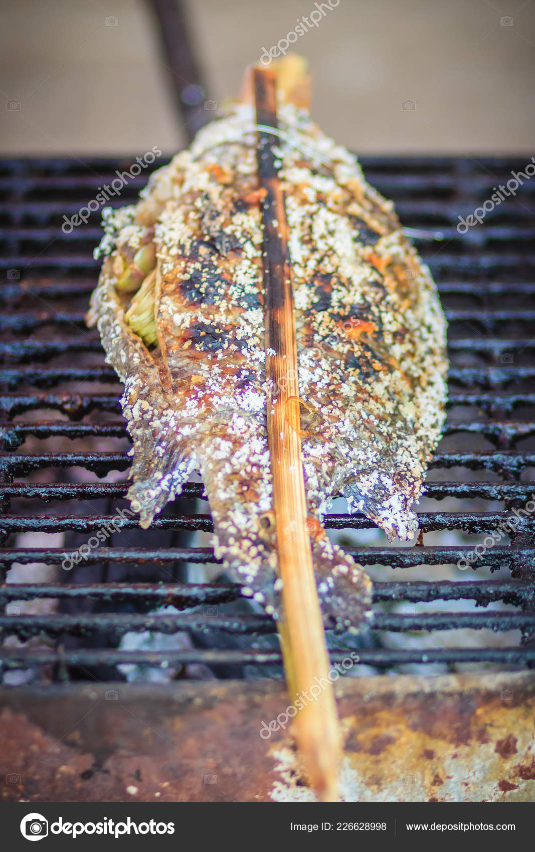 Salt Coated Tilapia Fish Grilled Charcoal Stove Roasted Tilapia Fish