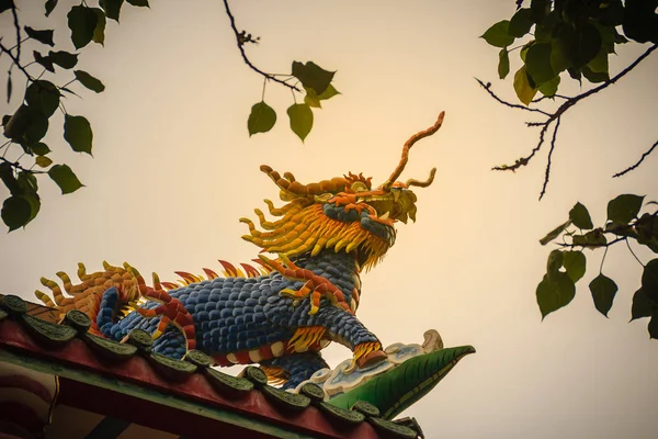 Китайський Дракон Чолі Єдиноріг Статуї Даху Будинку Храму Kylin Або — стокове фото