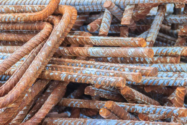 Barras Oxidadas Deformadas Para Refuerzo Fondo Hormigón Rusty Bar Acero — Foto de Stock