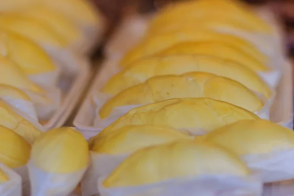 Geschälter Durian Zum Verkauf Auf Dem Obstmarkt Durian Fruchtfleisch Verpackt — Stockfoto