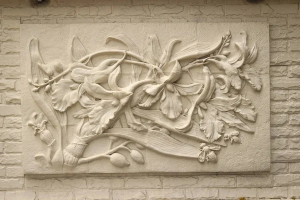 Magnifique Stuc Java Blanc Motifs Sur Mur Frontière Vintage Mur — Photo