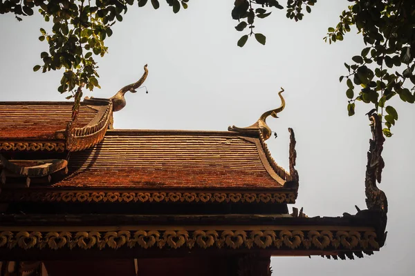 Beautiful Craved Naga Pattern Rafter Gable Thai Northern Style Church — Stock Photo, Image