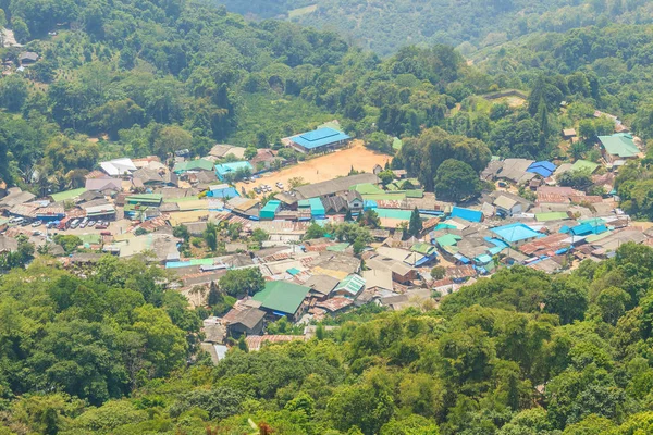 Wioski Etniczne Hill Plemienia Doi Puis Hmong Widok Lotu Ptaka — Zdjęcie stockowe
