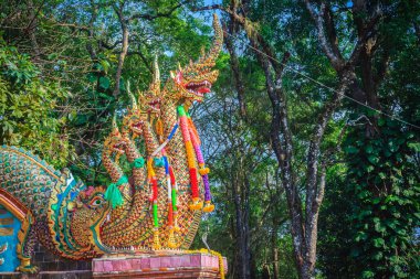 Wat Phra tapınağına giden merdivenlerdeki güzel Naga heykeli Doi Suthep, ünlü tapınak ve Tayland, Chiang Mai 'nin simgesi oldu..