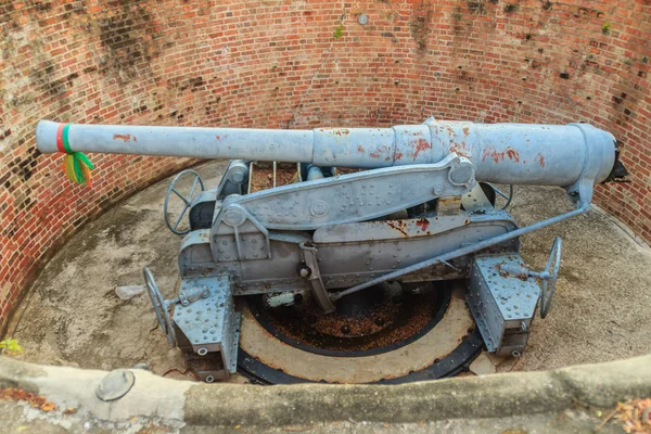 Disappearing Carriage Gun Phi Sua Samut Fort Public Place Thailand — Stock Photo, Image