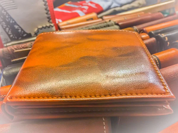 New Luxury Brown Leather Wallets Sale Fashion Shop — Stock Photo, Image