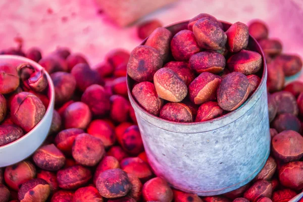 Roasted Thai Castanea Nuts Sale Local Market Castanopsis Inermis Also — Stock Photo, Image