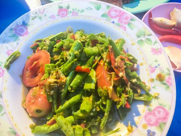 Salad Kacang Panjang Salad Pedas Makanan Jalanan Thailand Yang Tidak — Stok Foto
