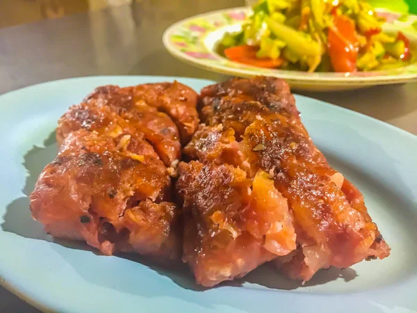 Grilled Sour Pork Sausage Naem Moo Yang Sliced Dish Ready — Stock Photo, Image