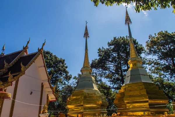 美丽的金色宝塔在卧莱 在卧佛寺 杜东由一对兰纳风格的佛塔组成 其中一座被认为含有佛陀的左锁骨 — 图库照片