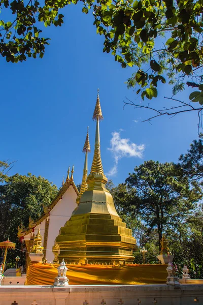 Прекрасные Золотые Пагоды Ват Пхра Дой Тунг Чианг Рай Wat — стоковое фото