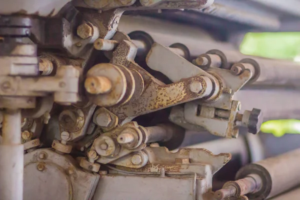 Een Oude Machine Van Drukpers Met Roterende Apparatuur Close Detail — Stockfoto