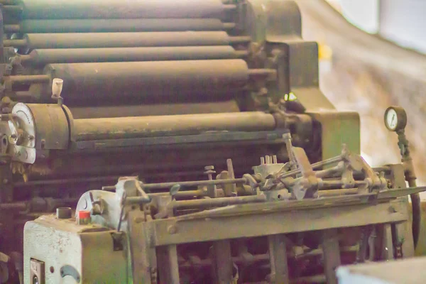 Starý Tiskařský Lis Stroj Rotační Zařízení Zavřít Detail Starý Tiskařský — Stock fotografie