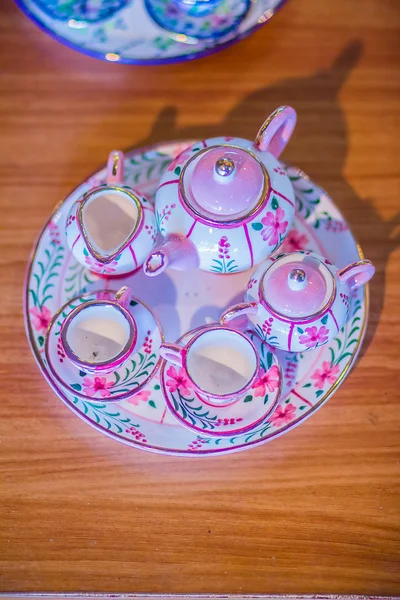 Vintage Thai Style Handmade Porcelain Tea Cups Set Beautiful Traditional — Stock Photo, Image