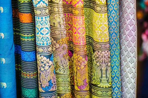 Colorful Native Thai Style Silk Beautiful Handmade Woven Fabrics Thai — Stock Photo, Image
