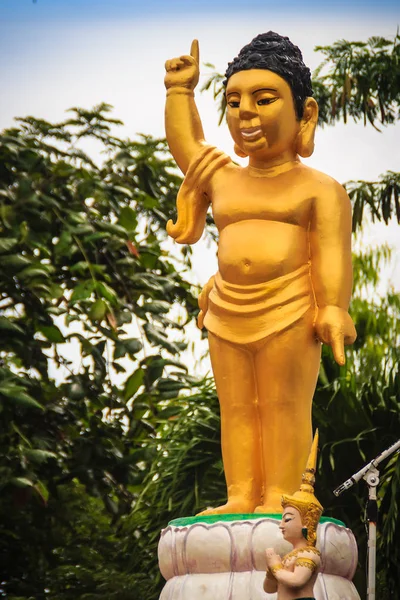 Schöne Goldene Kleine Buddha Statue Die Auf Der Lotusblume Steht — Stockfoto