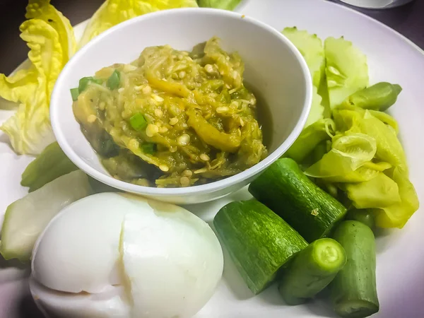 Grüner Chili Dip Oder Nam Prik Num Thai Ist Grüne — Stockfoto