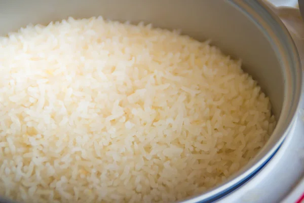 Cooked Jasmine Rice Electric Rice Cooker Pot Ready Serve Eat — Stock Photo, Image