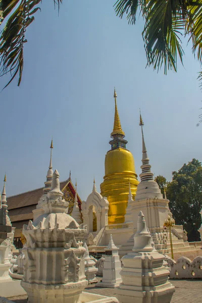 Vackra Gyllene Och Vita Pagoder Lankesisk Stil Wat Suan Dok — Stockfoto