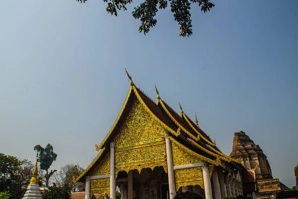 Золотой Узорчатый Фон Ланны Конце Буддийской Церкви Тайский Золотой Узор — стоковое фото