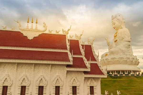 Estátua Branca Guanyin Wat Huay Plakang Chiang Rai Tailândia Guan — Fotografia de Stock