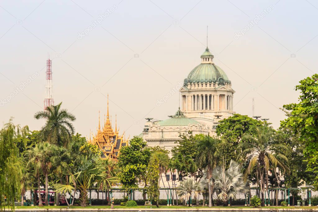 Beautiful architecural of the Ananta Samakhom Throne Hall, view from Dusit zoo (now closed). The architecture of the Neo-Renaissance and Neoclassical (Neo classic) by decorating the throne with marble