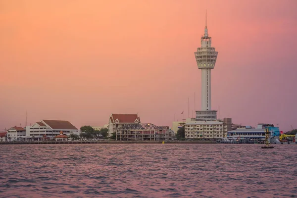 Riverfront View Samut Prakan City Hall New Observation Tower Boat — Stock Photo, Image