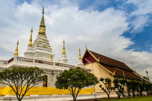 Krásná Krajina Bílá Zlatá Pagoda Wata Jedyoda Chiang Rai Thajsko — Stock fotografie