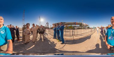 Kazakistan 'daki Baikonur Cosmodrome' da roket fırlatma hazırlıkları. 360 derece panorama