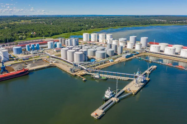 Aerial view of Liquid Bulk petroleum and gasoline terminals, pipeline operations, distributes petroleum products.