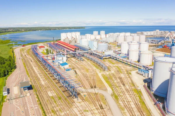 Aerial view of Liquid Bulk petroleum and gasoline terminals, pipeline operations, distributes petroleum products.