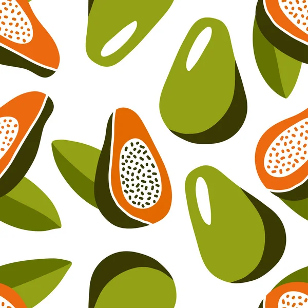 Органическая Вкусная Папайя Бесшовный Повторяющийся Шаблон Яркие Цвета Оранжевый Зеленый — стоковый вектор