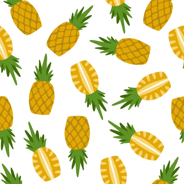 Nahtloses Muster Mit Gelben Ananas Saftige Bio Früchte Für Vegetarier — Stockvektor