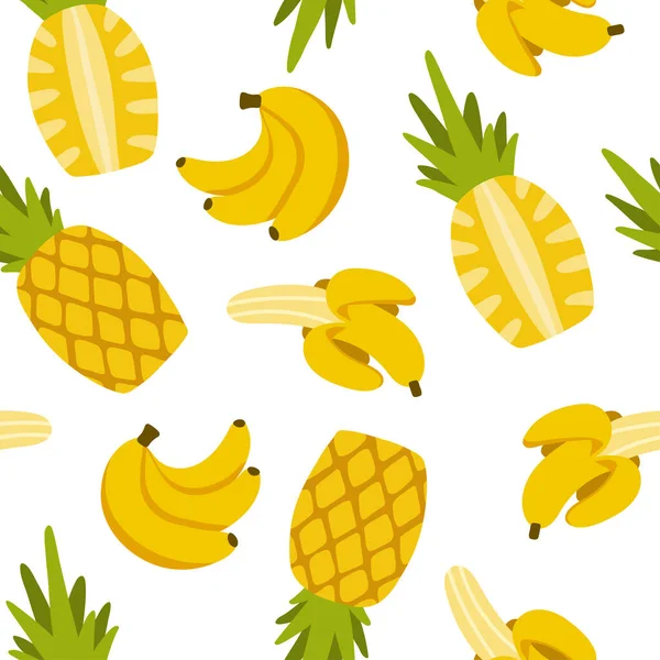 Бесшовный Рисунок Желтыми Бананами Ананасами Повторяю Бесконечные Элементы Сочные Вкусные — стоковый вектор