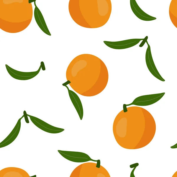 Бесшовный Рисунок Апельсинами Мандаринами Зелеными Листьями Повторяю Бесконечные Элементы Сочные — стоковый вектор