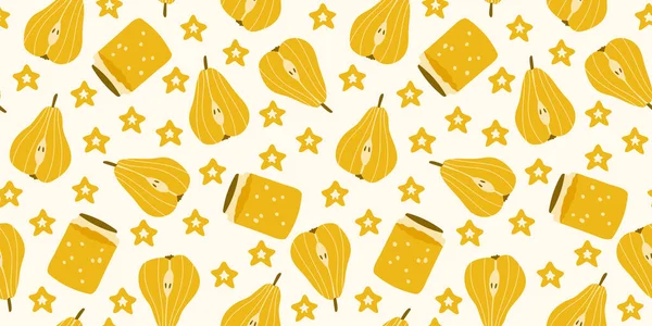 Frutas Amarillas Jugosas Elegante Patrón Beige Sin Costuras Con Peras — Archivo Imágenes Vectoriales