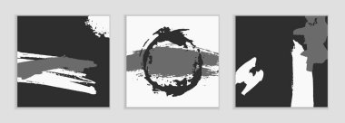 Sosyal ağlar için siyah beyaz şablonlar. Soyut vektör geçmişleri kümesi. El çizimi noktalar ve dalgalar. El yapımı mürekkep çizimi. Tasarım için vektör dokusu. Tırtıklı grunge çizgileri.