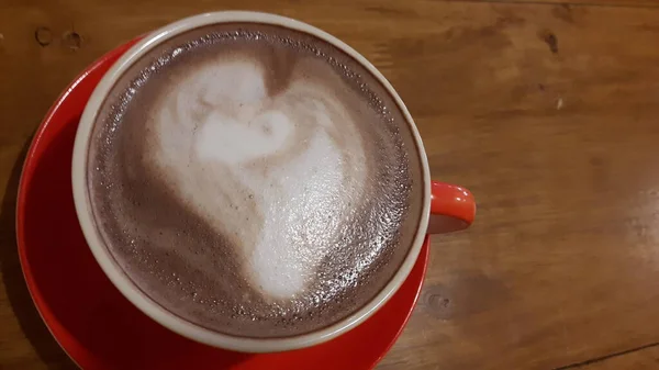 Vue Dessus Cacao Dans Une Tasse Sur Dessous Verre Céramique — Photo