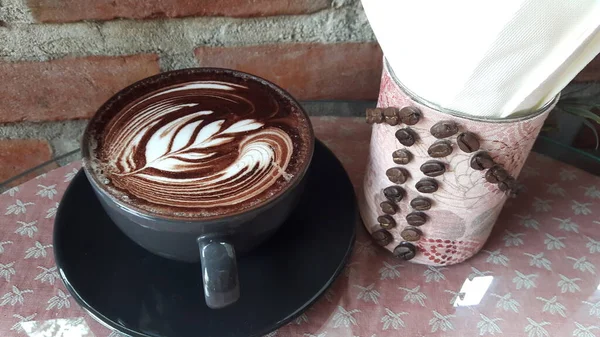 Vue Dessus Cacao Dans Une Tasse Céramique — Photo