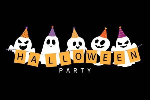 Šťastný Halloween Party Pozvánka Roztomilým Duchem Sváteční Kreslená Postava Vektor — Stockový vektor