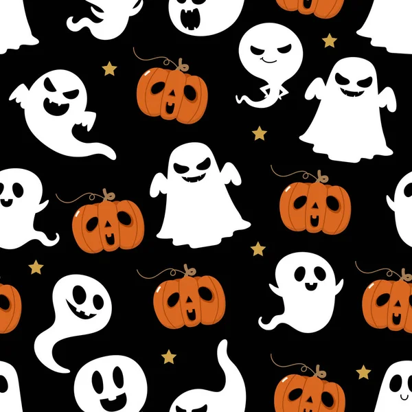 Schattig Eng Spook Naadloos Patroon Halloween Vakantie Cartoon Karakter Achtergrond — Stockvector