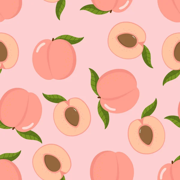 Bonita Patten Melocotón Rosa Sin Costuras Fondo Orgánico Fruta Saludable — Vector de stock