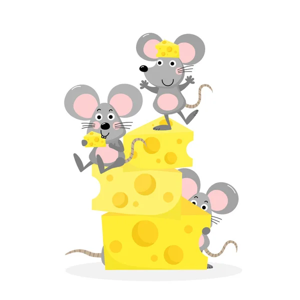Roztomilý Vektor Myši Sýra Malá Krysa Jídlem Animal Wildlife Cartoon — Stockový vektor
